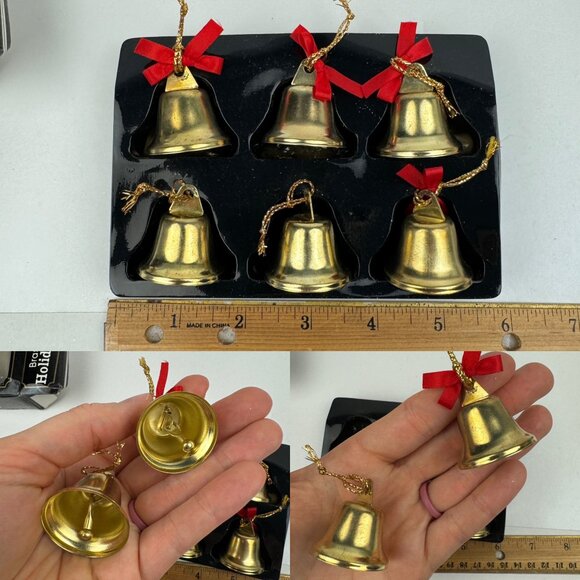 2 Vtg Pkgs Christmas Gold Brass Tone Bells Jingle w Red Ribbon w Orig Box READ - Picture 5 of 11